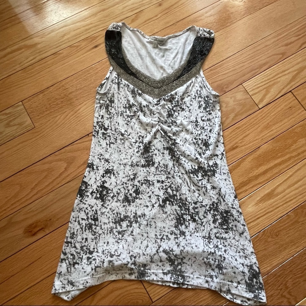 Y2K Charlotte Russe Black & White Patterned Sequin Neckline Tank Top Babydoll